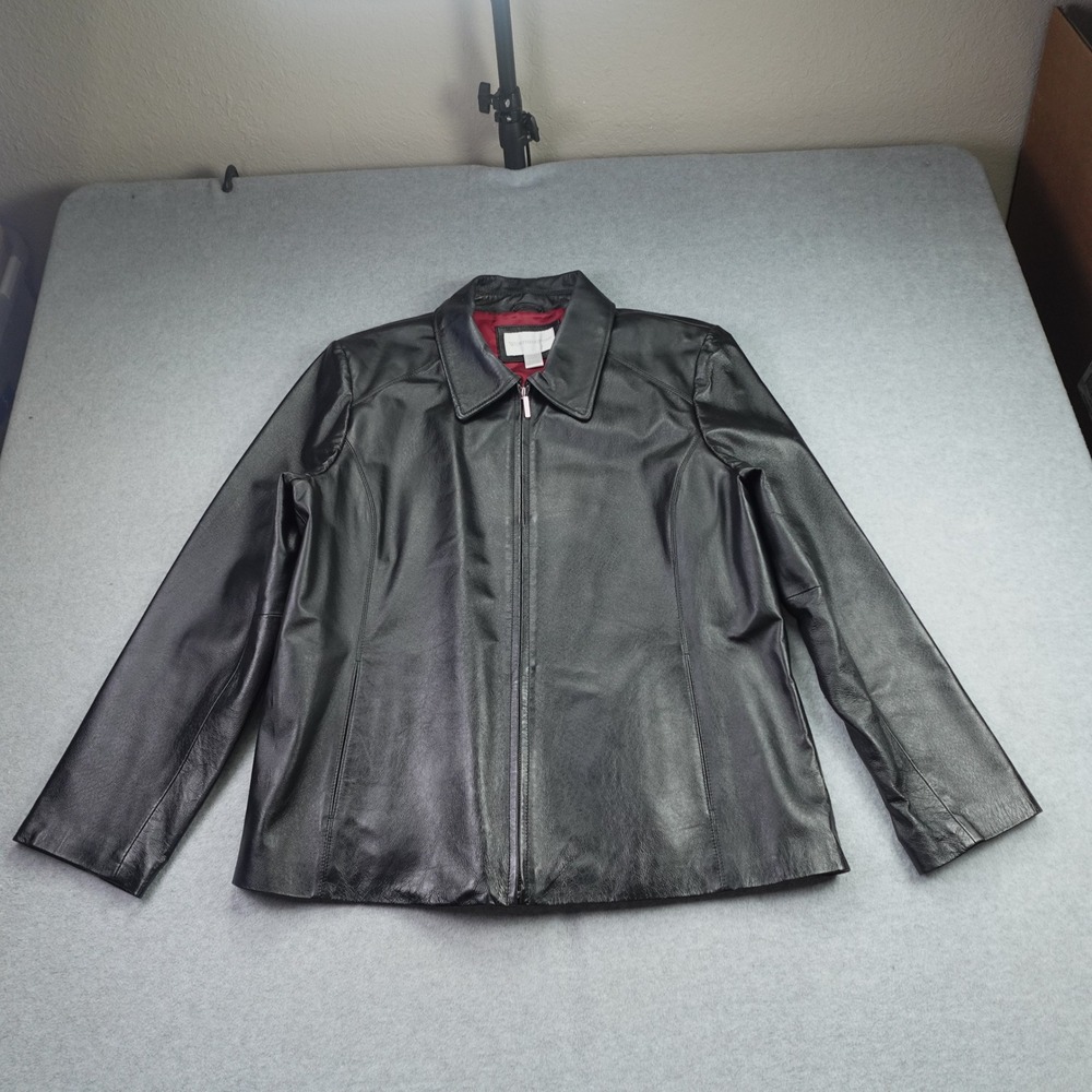 Worthington Jacket Women XL Black Leather Classic Zip Up Moto Coat